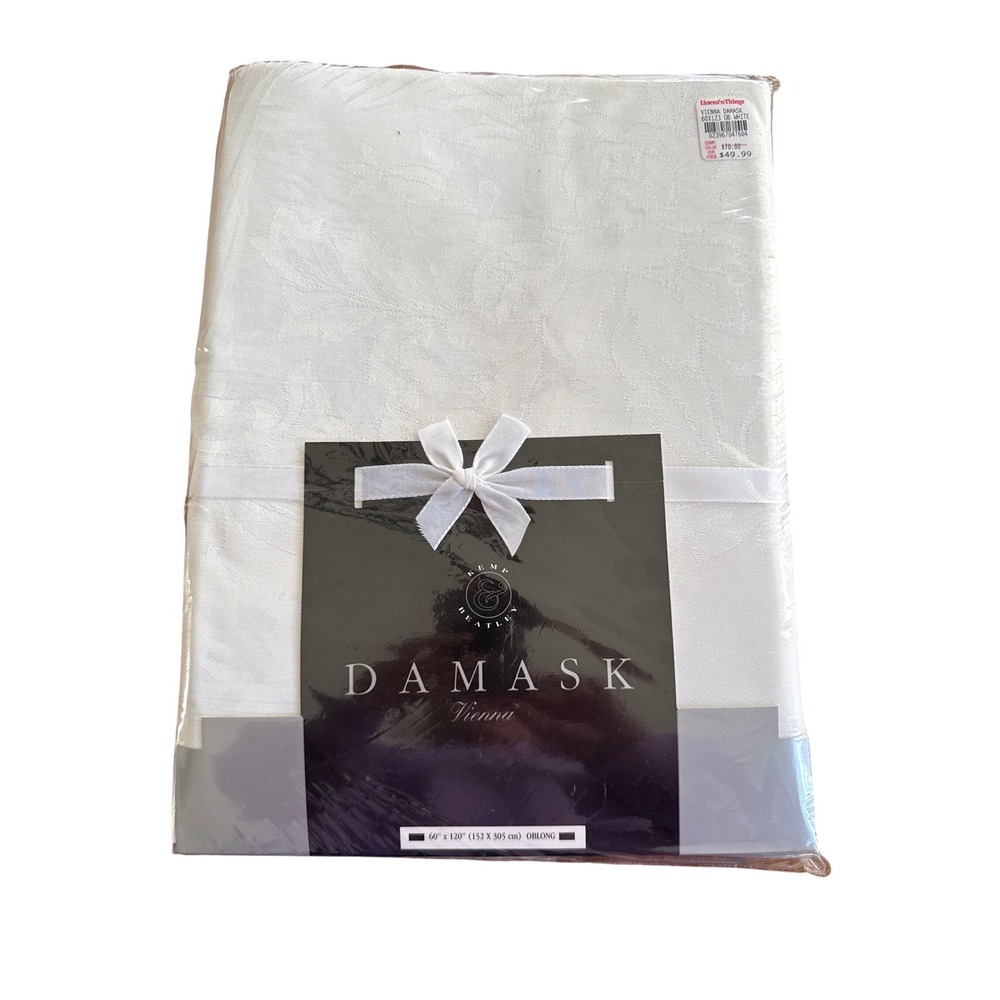 Kemp & Beatley‎ Vienna Damask Tablecloth White Oblong 60"x120" Cotton Blend NOS
